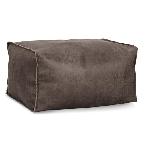 Lounge Pug, Fußhocker Pouf, Vintage Leder Schiefergrau von Lounge Pug