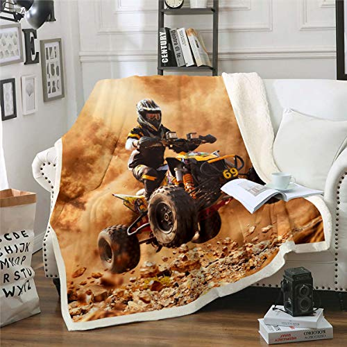 Loussiesd Extremsport Thema Flanell Fleecedecke 150x200cm Motocross Fahrer Gedruckt Wohndecke Jungen Motorrad Muster Kuscheldecke Motocross Illustration Ultra weich von Loussiesd