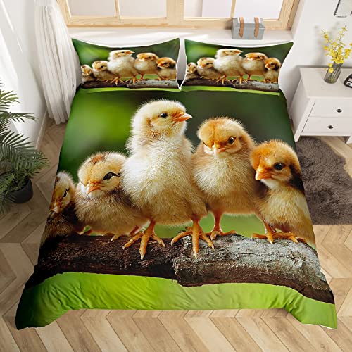 Loussiesd Küken Bettwäsche Set 135x200cm für Kinder Jungen Mädchen süßes 3D Huhn Betten Set Bauernhaus Thema Bauernhof Tier Bettbezug Set Schlafzimmer Deko Kollektion 2St von Loussiesd