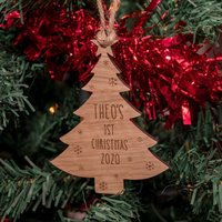 Eichen-, Kirsch- Oder Walnussholz - Personalisierte Babys Erste Weihnachten Weihnachtsbaum & Schneeflocke Dekoration/Christbaumkugel Ornament von LovebyLaser