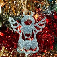 Glitter Engel Weihnachtsbaum Dekoration - Wunderschöne Verzierung Erhältlich in Eiche, Walnuss Kirschholz -Oder- Silber, Gold, Rot, Grün von LovebyLaser