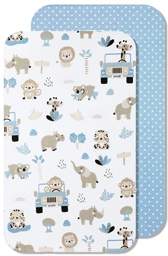 Lovely Hippo 2X Spannbettlaken 80x160 cm 100% Baumwolle - Set 2X - Hausbett 80x160 cm Kompatibel - ÖKO-TEX Zertifikat (Safari Blau, 80 x 160 cm) von Lovely Hippo