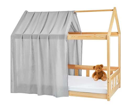 Lovely Hippo Hausbett Himmel Deko-Set für Kinderbett mit Baldachin, Bettwäsche aus Baumwollmusselin für Kinderbett bis 3,7m Länge – Kinderzimmerdekoration (Modell 1, Grau) von Lovely Hippo