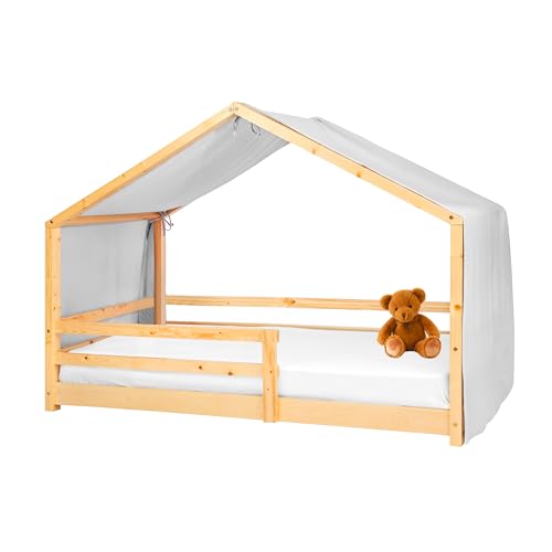 Lovely Hippo Hausbett Himmel Deko-Set für Kinderbett mit Baldachin, Bettwäsche aus Baumwollmusselin für Kinderbett bis 4m Länge - Kinderzimmerdekoration (Modell 2, Grau) von Lovely Hippo
