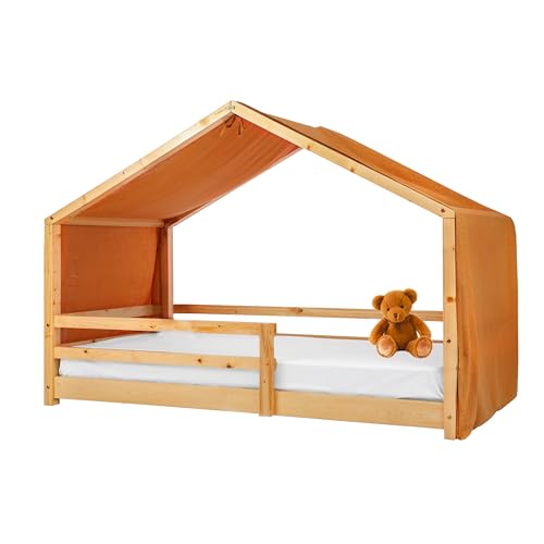 Lovely Hippo Hausbett Himmel Deko-Set für Kinderbett mit Baldachin, Bettwäsche aus Baumwollmusselin für Kinderbett bis 4m Länge - Kinderzimmerdekoration (Modell 2, Kamel/Gold) von Lovely Hippo