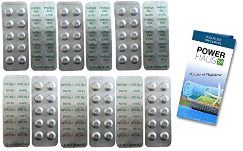 Lovibond 120 Testtabletten - je 60 Phenol Rot (pH) und je 60 DPD1 (Chlor) für Wassertester (Rapid, Farbabgleich) 6 Streifen a`10 Tabletten mit POWERHAUS24 Pflegefibel! von Lovibond