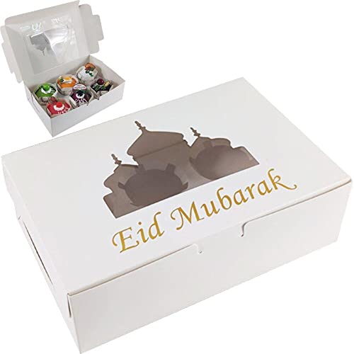Lpitoy Eid Mubarak Cake Box 6 Gitter Cupcake Container Bäckerei Kuchenbox Mit Einsatz Für Islamische Muslimische Partyzubehör von Lpitoy
