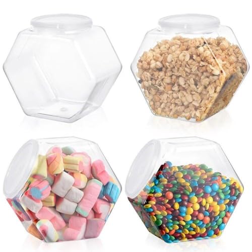 Lpitoy Plastik Hexagon Bonbongläser 4pcs Plastikkekse Mit Deckel Breiter Mund -Lebensmittel -aufbewahrungsbehälter Wiederverwendbarer Lebensmittelbehälter von Lpitoy
