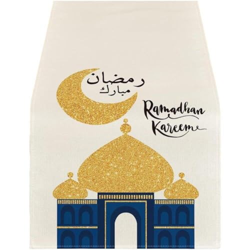 Lpitoy Ramadans Eid Mubaraks Tischläufer, Kareem Eid Tischdecke Dekorationen, Ramadans Moon Moschee Tischabdeckung Dekorationen, Eid Tischtuch Für Partyzubehör von Lpitoy