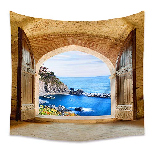 Lsimeru Strandblick Wandteppich Strand Meer 150x130 Wandbehang Wandtuch Beach Natur Wasserlandschaft Tapestry Wandtücher Schlafzimmer Wohnzimmer Deko von Lsimeru