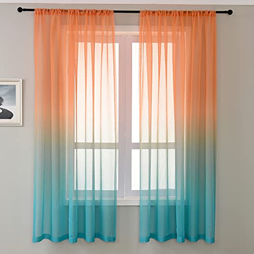 Lsimeru Voile Gardine Vorhang Farbverlauf Orange Grau Gardinen Leinenoptik Halbtransparent Bunt 2er Set Vorhänge Dekoschal Fensterschal für Wohnzimmer Schlafzimmer,132x160 von Lsimeru