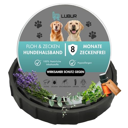 Lubur® Floh- und Zeckenhalsband für Hunde und Katzen - Natürlicher & effektiver Wirkstoff - bis zu 8 Monate wirksamer Schutz gegen Zecken und Flöhe (Hunde, Schwarz) von Lubur