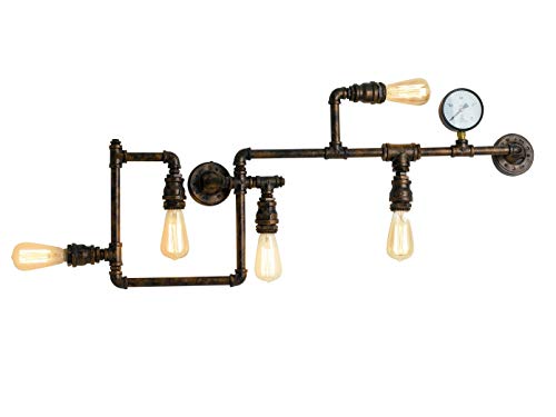 5 flammige LED Wandleuchte & Deckenlampe im Industrielook mit Wasserrohr Rostoptik von Luce Design