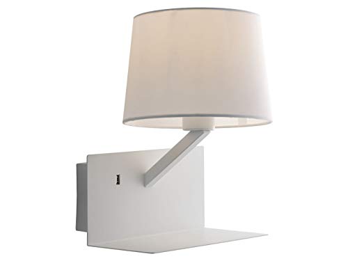 LED Wandlampe Weiß mit Stoff Lampenschirm, USB Lampe mit Ladefunktion & Ablage von Luce Design