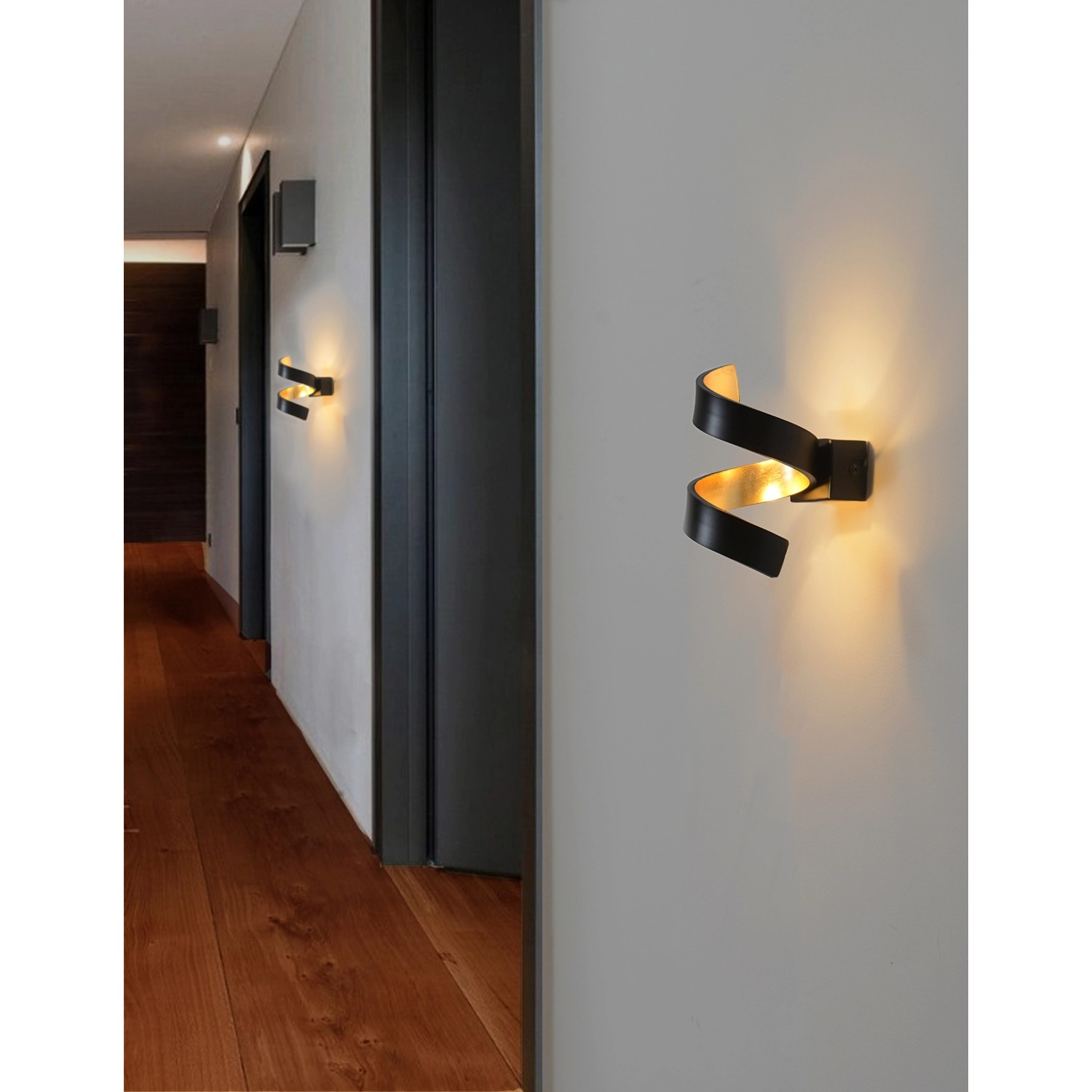 Luce Design LED-Wandleuchte Helix Schwarz-Gold 17 cm x 10 cm x 13 cm von Luce Design