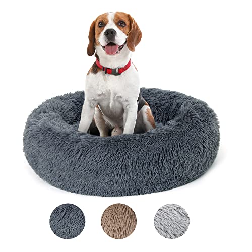 LuckySign Katzenbett Waschbar Flauschig Hundebett Rund Hundekissen Kuschel Katzenkissen Warm Katzenkorb Zum Schlafen für Große Hunde und Katzen, (XL) 70 cm Ø - Dunkelgrau von Lucky Sign