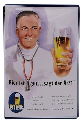 30 x 20 cm - Bier Retro Blechschild - Bier ist gut sagt der Arzt! - Lustiger Spruch - Bar Deko (geprägtes Schild) von LuckyLinde