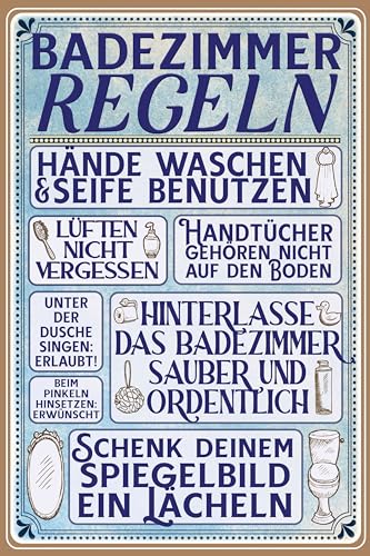 30 x 20 cm Blechschild - Badezimmer Regeln - lustiger Spruch, Deko Schild, Lebensweisheit, Bad Regeln von LuckyLinde