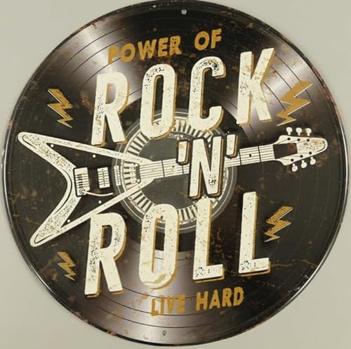 30 x 30 cm Blechschild - Power of Rock n Roll (rund) von LuckyLinde