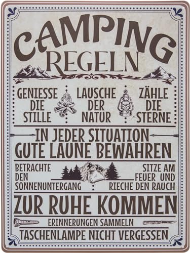 30 x 40 cm – XL Blechschild – Camping Regeln – Lustiger Spruch – Schrauber, Garagen Deko Schild von LuckyLinde