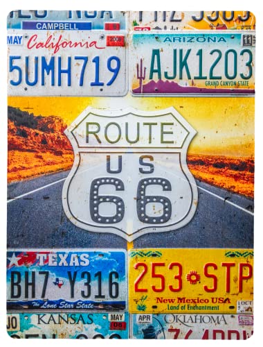 Großes XL 58 x 43 cm - Route 66 Retro Blechschild - Nummernschild Landkarte - USA Vintage Auto Motorway Deko Schild von LuckyLinde