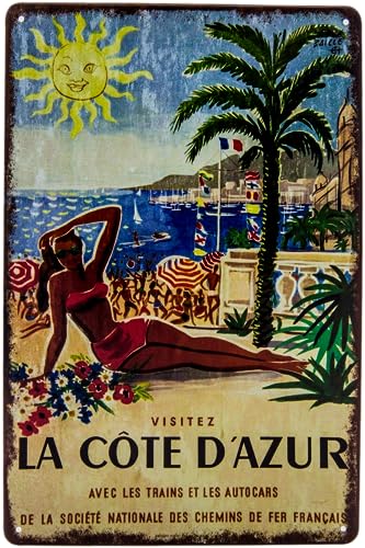 Historisches Retro Vintage Blechschild mit Reisemotiv, Urlaub Deko Schild, 30 x 20 cm (Frankreich - Cote D Azur) von LuckyLinde