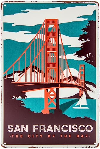 Historisches Retro Vintage Blechschild mit Reisemotiv, Urlaub Deko Schild, 30 x 20 cm (San Francisco - Brücke) von LuckyLinde
