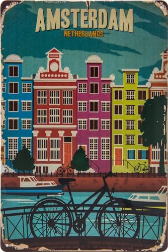 Historisches Retro Vintage Blechschild mit Souvenir Reisemotiv, Ferien, Abenteuer, Urlaub Deko Schild, 30 x 20 cm (Amsterdam, Niederlande) von LuckyLinde