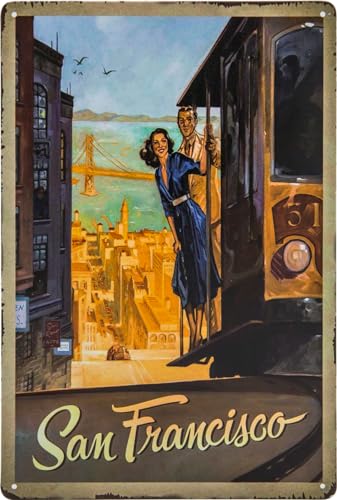 Historisches Retro Vintage Blechschild mit Souvenir Reisemotiv, Ferien, Abenteuer, Urlaub Deko Schild, 30 x 20 cm (San Francisco, USA) von LuckyLinde