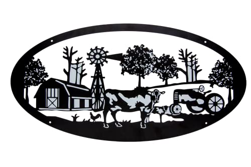Massives Bauernhof Eisenschild - Wand Deko - Fenster Deko - Landwirtschafts Schild 60 x 30 cm (Bauernhof, Kuh, Traktor) von LuckyLinde