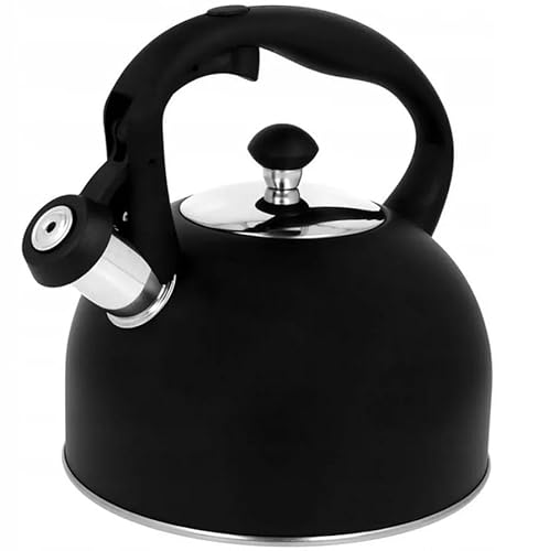 Luckyberg Moderne Wasserkessel Induktion Pfeifkessel aus Edelstahl, Teekessel für alle Kochplatten, Flötenkessel, Wasserkocher für Tee Kaffee, ca 1.8L (Schwarz) von Luckyberg