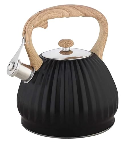 Luckyberg Teekessel Induktion, Moderne Edelstahl Pfeifkessel, Teekessel für alle Kochplatten, Flötenkessel mit Bequemer griff, Wasserkocher für Tee & Kaffee, 2,7l, (Schwarz) von Luckyberg