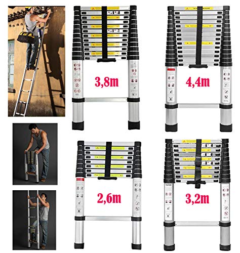 3,8 M Aluminium-Teleskopleiterverlängerung Ausziehbare Stufen 150 kg Belastung EN131 Mehrzweck-Faltleiter 13 Schritt für Office Home Loft von Lucn
