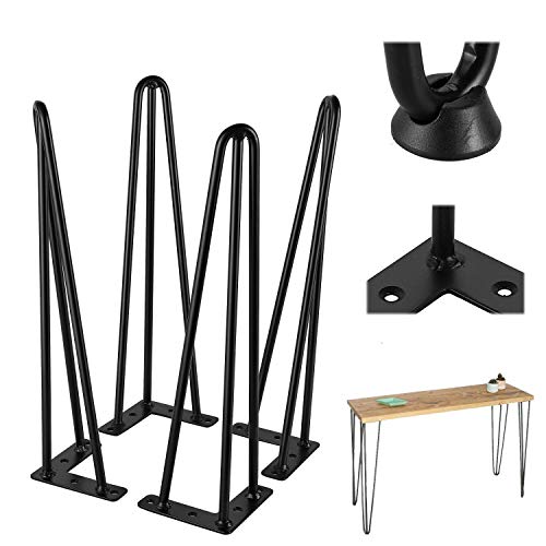 Lucn 4x41cm Haarnadel Tischbeine mit Dreifachstab - Möbelfüße für Kaffeetisch,Tisch und Schreibtisch - inklusive Freie Bodenschoner, Schwarz von Lucn