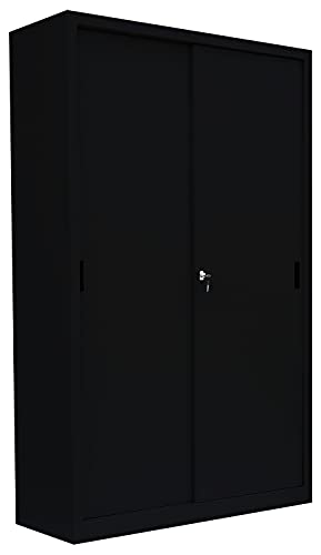 Schiebetürenschrank komplett montiert schwarz 195x120x45cm Schwebetürenschrank Büro Aktenschrank Büroschrank aus Stahl 550169 von Lüllmann
