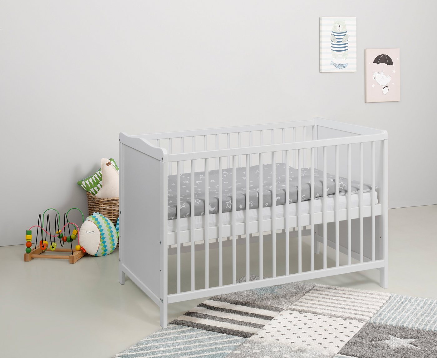 Lüttenhütt Babybett Glenn", 3-fach höhenverstellbar, hochwertiges Kiefernholz, in mehreren Farben, 60x120 cm, mit Schlupfsprossen, klassisches Design" von Lüttenhütt