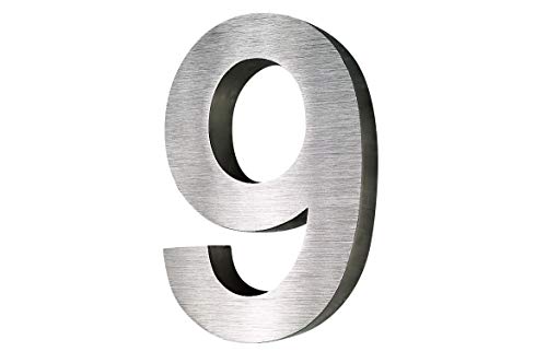 9 Hausnummer Edelstahl 3D Arial rostfrei witterungsbeständig 20cm Hoch 0 1 2 3 4 5 6 7 8 9 a b c d erhältlich (9 (20cm hoch)) von Lukadria