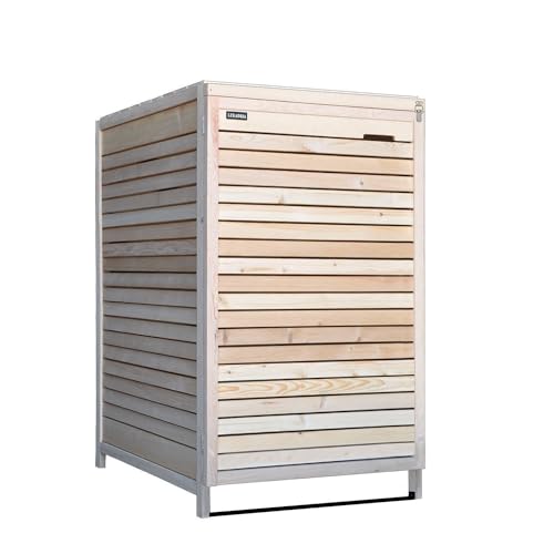 Lukadria Mülltonnenbox 120L Mülltonnenverkleidung Mülltonnecontainer Holz Natur vormontiert mit Rückwand Mod.Adria24 (1 Tonne) von Lukadria