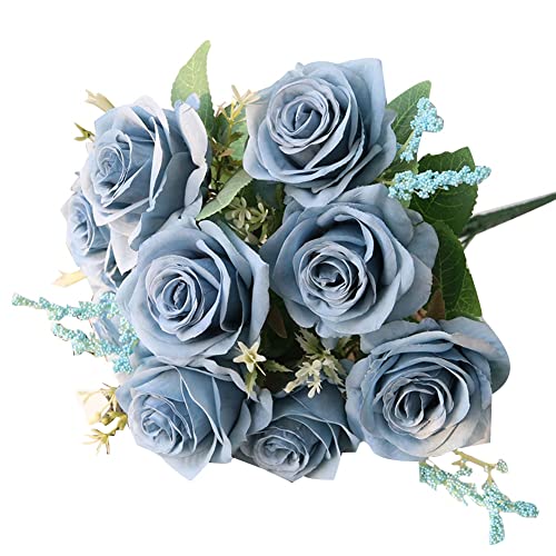 Lukasz KüNstliche Blaue Blumen Seidenrose Blumenstrauß Hausgarten Dekoration Hochzeitsrosen Blau von Lukasz