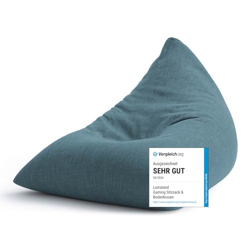 Lumaland Gaming Sitzsack & Bodenkissen | XXL Beanbag in Triangle Form | 150x100x100cm & 370l Volumen | Waschbarer & Robuster Bezug | Ideal als Sessel & Sofa verwendbar | Leichtes Sitzkissen [Aqua] von Lumaland