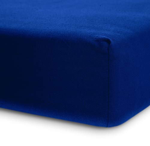 Lumaland Luxury Jersey Spannbettlaken für Wasserbett und Boxspringbett 100% Baumwolle mit Rundum-Gummizug 180-200 x 200-220 cm Royal Blau von Lumaland