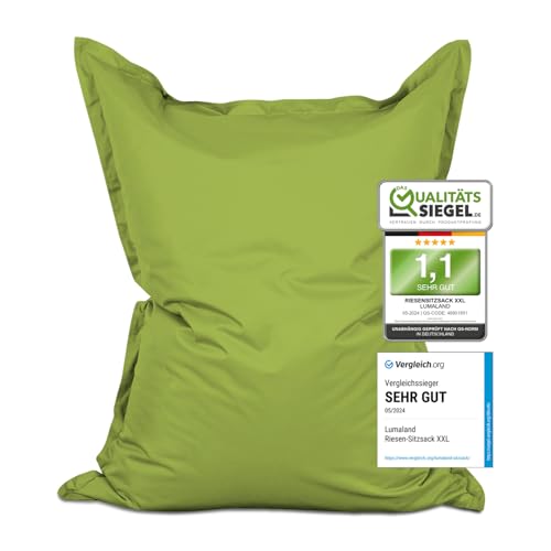 Lumaland Riesen-Sitzsack XXL 140x180 cm | Wasserfestes Indoor & Outdoor Liegekissen mit über 3 Mio. anpassungsfähigen EPS-Perlen | Bean Bag mit waschbarem Bezug [Grün] von Lumaland