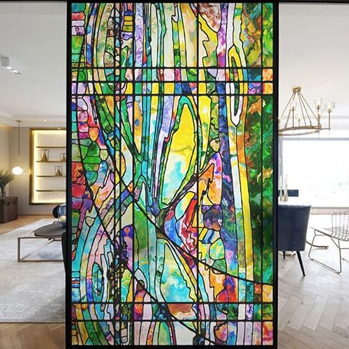 Europäische Kirche Fensterfolie Privatsphäre Buntglas Fensteraufkleber statische Haftung dekorative mattierte Fensterfolien UV-blockierende gedeckte Farben Fensterabdeckungen (G,100 x 150 cm x H) von Lumanduo