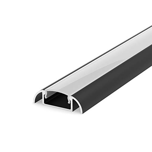 SET: Profil LED, 200cm Profil LED für 8/10mm LED Streifen, aluminium led profil + Abdeckung Opal LT2 (Schwarz, Milchig) von LumenTEC