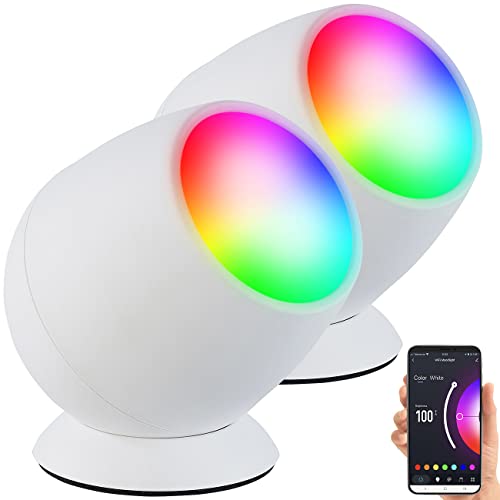 Luminea Home Control WLAN-Stimmungslicht: 2er-Set WLAN-Stimmungsleuchten, RGB-CCT-LEDs, 210 lm, 2,2 W, USB, weiß (LED-Leuchte Farbwechsel, Stehlampe Farbwechsel, Deckenleuchte) von Luminea