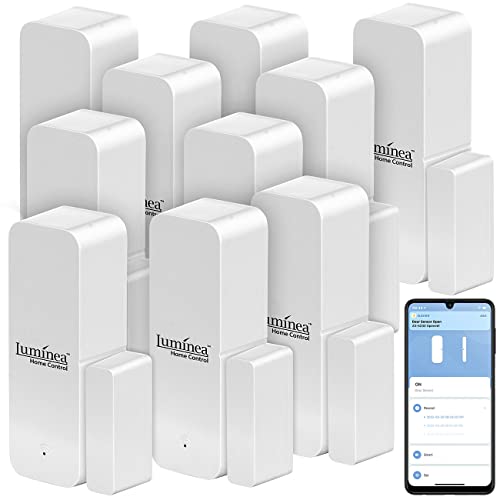 Luminea Home Control Fenstersensoren: 10er-Set ZigBee-Tür- & Fensteralarme, Alexa, Google Assist., Siri, App (Tür Fenster Sensor, Türsensor ZigBee, Senioren Handy) von Luminea