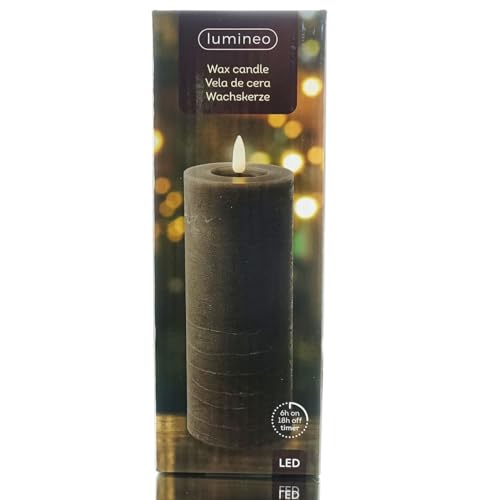 Lumineo LED Kerze Grey grau aus Wachs Ø 7 cm Höhe 19 cm warmweiß Indoor von Lumineo