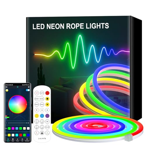 Lumtang Led Strip RGB, Led Streifen 10M Bluetooth, IP65 Wasserdichte Flexible Neon Led Strips, 24V Led Lichtband für außen mit Fernbedienung, Raum und Außendekoration (5M) von Lumtang