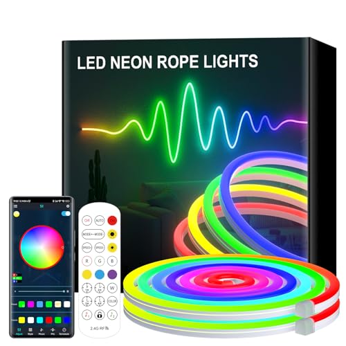 Lumtang Led Strip RGB, Led Streifen 5M 10M Bluetooth, IP65 Wasserdichte Flexible Neon Led Strips, 24V Led Lichtband für außen mit Fernbedienung, Raum und Außendekoration (10M) von Lumtang