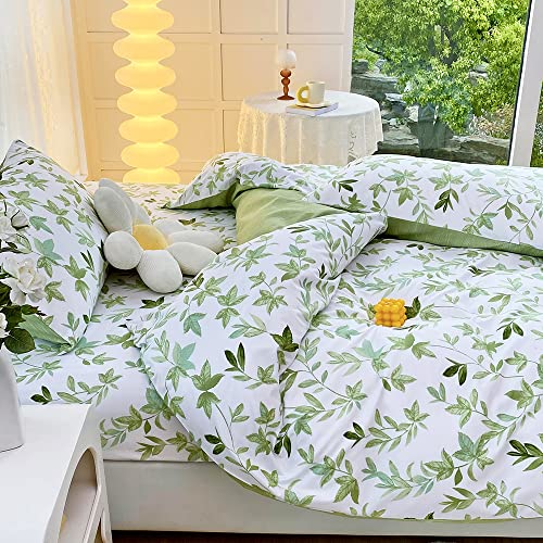 Luofanfei Bettwäsche 135x200 Grün Weiß Blätter Botanisch Bettwäsche Set Pflanzen Weich Microfaser Bettbezug 135 200 Einzelbett und Kissenbezug 80x80 cm mit Reissverschluss von Luofanfei